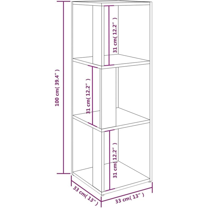 Кутова полиця vidaXL 33x33x100 см, димчастий дуб, ДСП