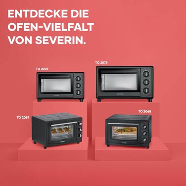 Міні-піч Severin Bake&Toast TO 2078, 20Л, 1600Вт, з таймером та конвекцією (верхній та нижній підігрів), чорна