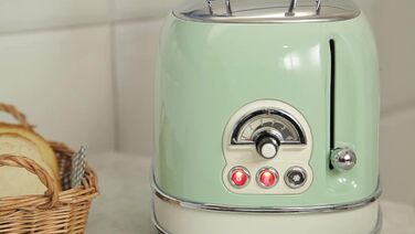 Тостер Ariete Vintage 155, 2-слотовий, ретро-дизайн, 6 режимів, автоматичний викид, функція розморожування, нержавіюча сталь, з притискачами для сендвічів, 810 Вт