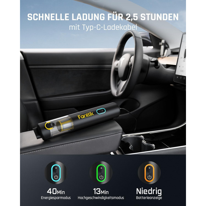 Потужний акумуляторний автопилосос Fanttik Slim V8 Apex, 19000 Па, 45 AW, RobustClean™, 4-в-1, міні-насос, портативний пилосос для авто і дому, чорний