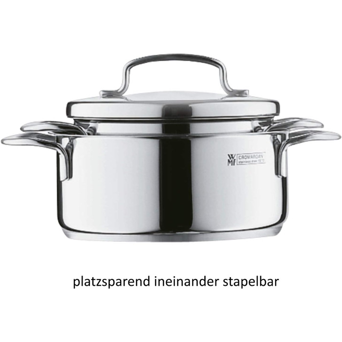 Ковш WMF Mini з кришкою 16 см, нержавіюча сталь Cromargan, для індукції, об'єм 1,5 л, штабельний