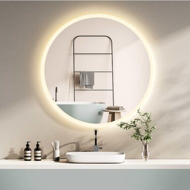 Дзеркало для ванної кімнати HOKO Design Riga, кругле, 60 см, з металевим каркасом, LED-підсвічування, сенсорне управління, регулювання кольору світла (80x80 см, срібло)