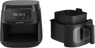 Аерофритюрниця Grundig FRY 7320, 7.6 л, 1750 Вт, сенсорне управління, антипригарне покриття, велике оглядове вікно, налаштування температури та часу, чорна, кошик для посудомийної машини