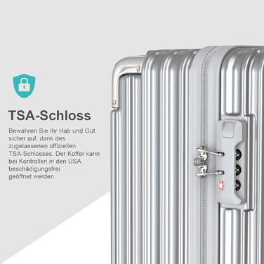 Дорожня валіза Voyagoux 39L, мала, жорсткий ABS корпус, TSA-замок, 4x360° колеса, срібляста