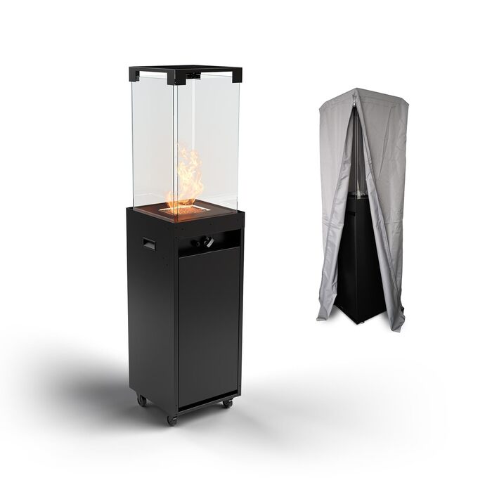 Газовий обігрівач Planika Faro – 8kW, чорний, для тераси та саду, з кришкою, 36 x 36 x 150 см (Газовий балон не входить у комплект)