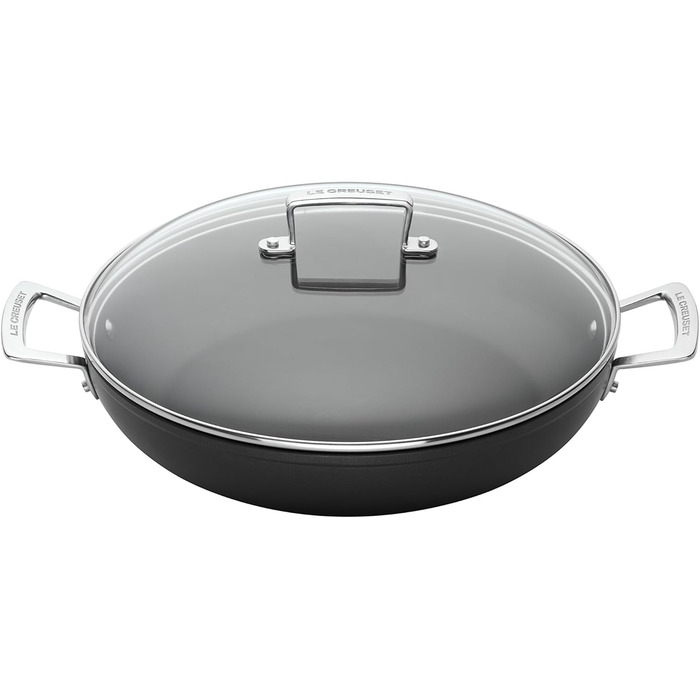 Пан з антипригарним покриттям Le Creuset, Ø 30 см, з кришкою, для всіх типів плит (в т.ч. індукційних), алюміній, сірий/срібний