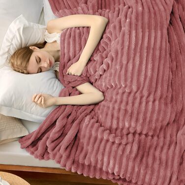 BEDSURE Плед великий 220x240 см - теплий, м'який, для дивану, кімнати, вовняний/флісовий, рожевий