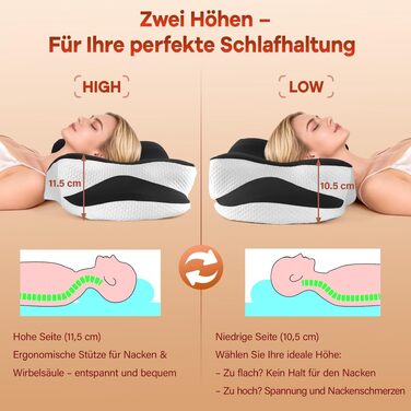 Подушка для шиї з піни Memory Foam - ортопедична подушка для сну на боці, спині та животі (чорна)