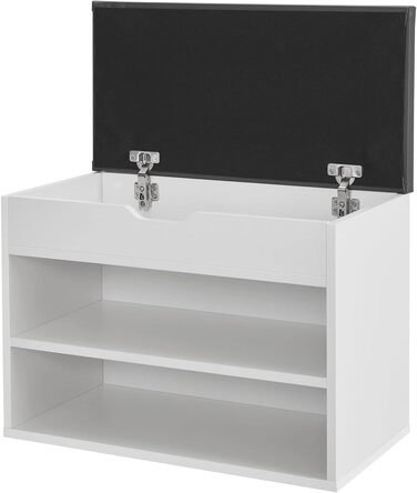 Лавка для взуття Juskys з відкидною кришкою, м'яким сидінням 60x30x44 см, вузька дерев'яна полиця для взуття з бетонною обробкою