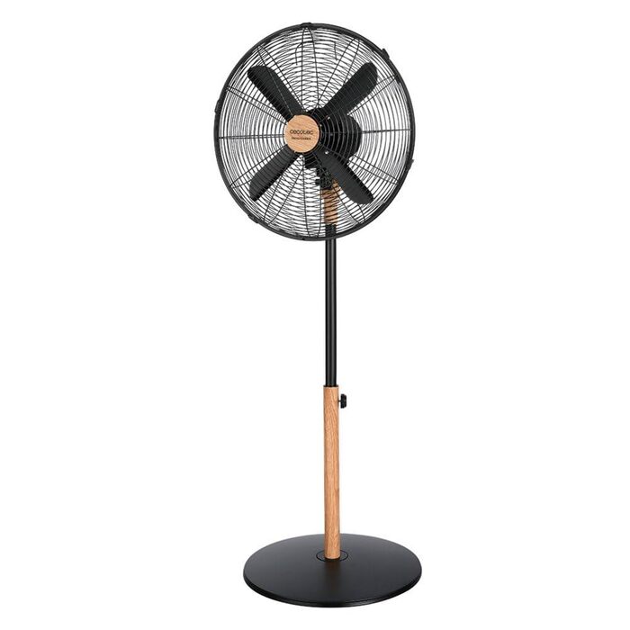 Вентилятор підлоговий Cecotec EnergySilence 620 Retrostyle 50W, хромований, діаметр 40 см, 3 швидкості, з коливанням, регульована висота, дерев'яна підставка