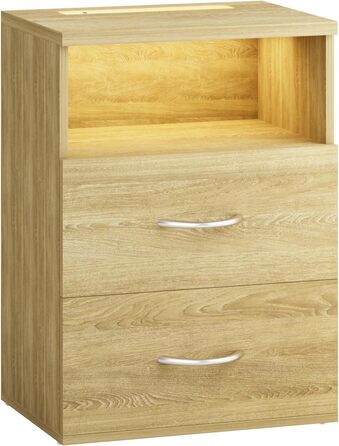 Нічний столик Casaria® з LED-підсвічуванням, 2 шт., 40x8x55 см, дерево, дуб, з шухлядами для спальні/вітальні