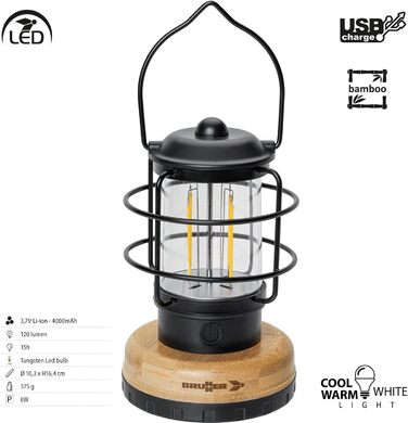 Кемпінговий LED ліхтар Brunner з акумулятором, підвісний, USB-зарядка для туризму та відпочинку на природі