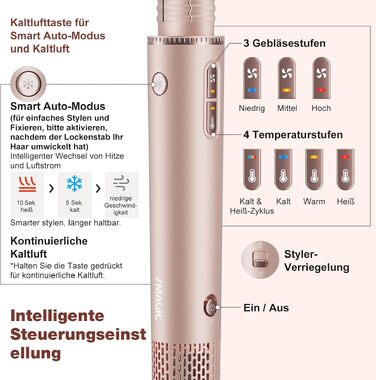 Стайлер для волосся 7 в 1 Airstyler: фен з дифузором та автоматична плойка для завивки, рожевий
