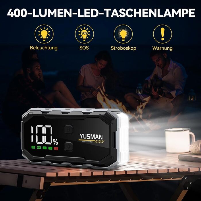 Powerbank для автомобіля Starthilfe: 6000A, 12V, бустер для акумулятора, LCD-дисплей, 4 режими LED-підсвічування. Підходить для бензинових (8L) та дизельних (6L) авто, SUV, мотоциклів, газонокосарок.