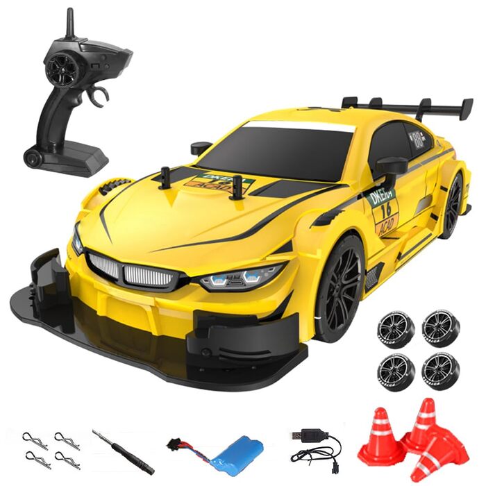 RC Автомобіль Goolsky 1/16 4WD Дрифт, 40 км/год, 2.4GHz, Регульована швидкість, Змінні шини для дрифту та гонок (Жовтий)