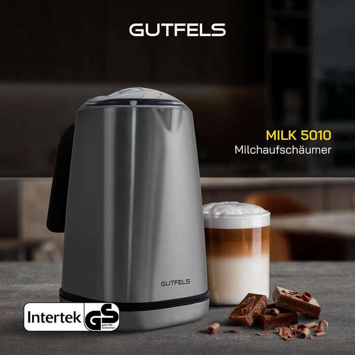Електричний спінювач молока GUTFELS MILK 5010, 350 мл, нержавіюча сталь, тефлонове покриття, контроль температури, холодне/гаряче спінювання, LED, 500 Вт