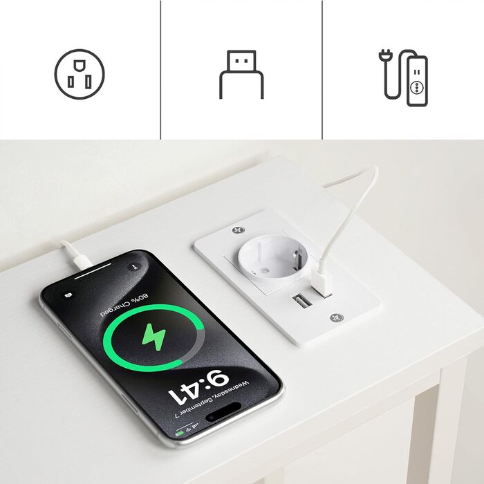 Вузький консольний стіл HOOBRO з зарядною станцією (розетка та USB), стіл за диван у вітальню або передпокій, білий та натуральний колір, EWN114CXG01