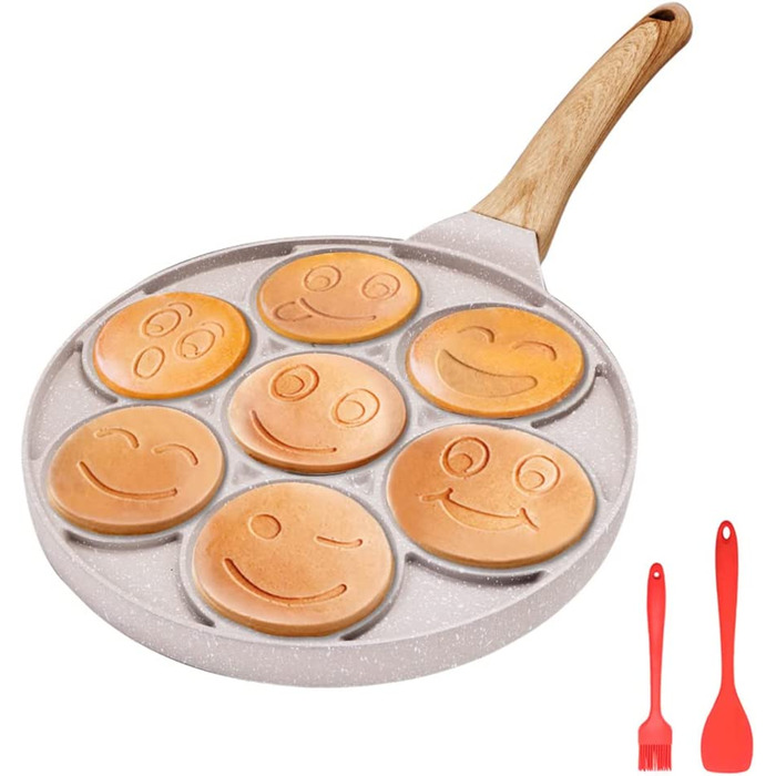 Сковорода для млинців Bobikuke Smiley, антипригарна, 7 форм, для дітей, 26 см, біла, для газової плити