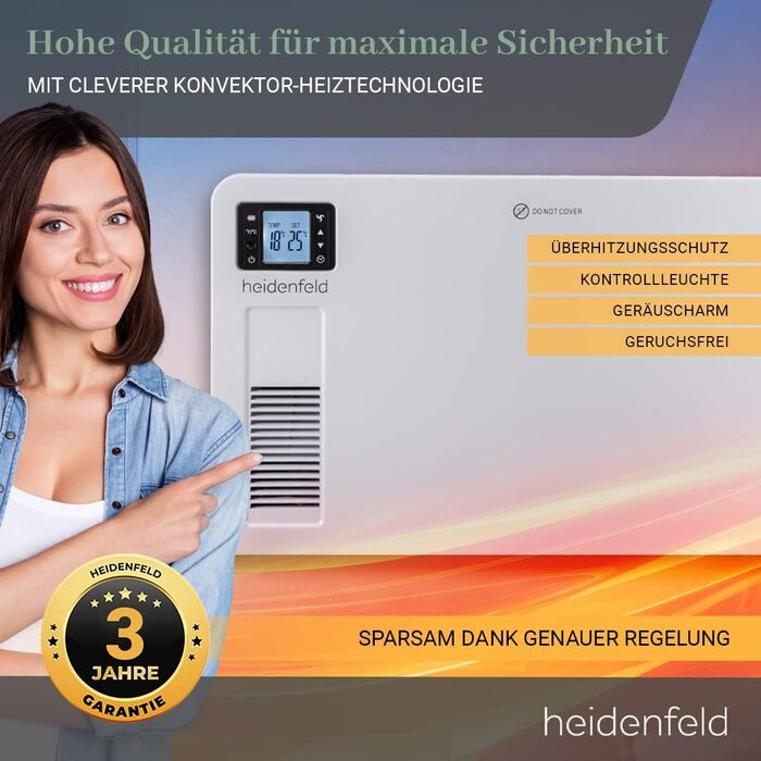 Електричний конвектор Heidenfeld EK100, 2300 Вт, з пультом, таймером і LCD-дисплеєм, для обігріву до 40 м²