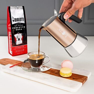 Кавоварка Bialetti New Venus на 6 чашок, з антипригарною ручкою, з нержавіючої сталі, бронзова, не для індукції, 235 мл