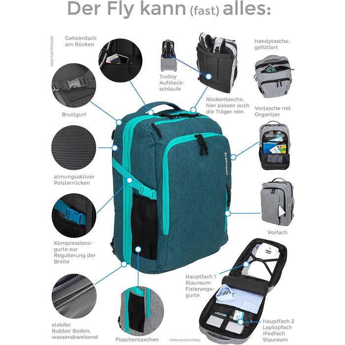 Рюкзак Elephant Fly Legends XL 45 л для ручної поклажі, з відділенням для ноутбука, антикрадій, дорожня сумка для літака та автобуса
