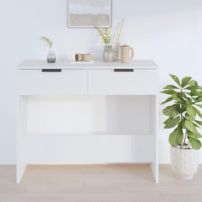 Консольний стіл vidaXL з 2 шухлядами, білий, 90x36x75 см, деревостружковий, для коридору, вітальні, туалетний, приліжковий