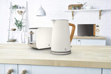 Електричний чайник Swan Nordic Set з тостером, 1.7 л, 2200 Вт, білий з дерев'яним декором