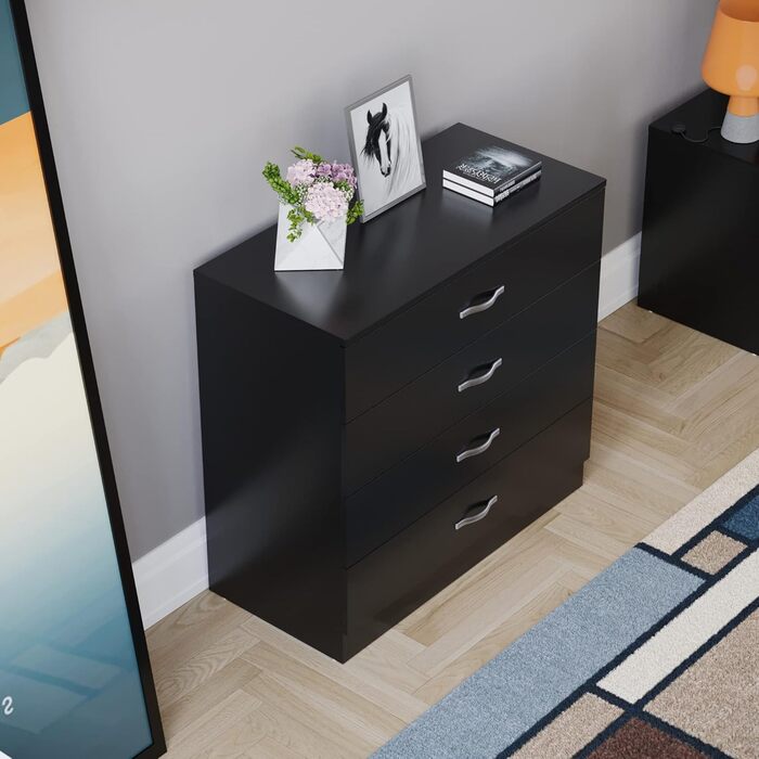 Комод Vida Designs Riano чорний, 4 шухляди з металевими ручками та напрямними, захист від деформації, меблі для спальні, 72x75x36 см