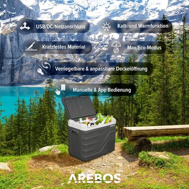 Автомобільний компресор-холодильник Arebos 43л з Wi-Fi та USB: -20°C для авто, кемпінгу, вантажівки