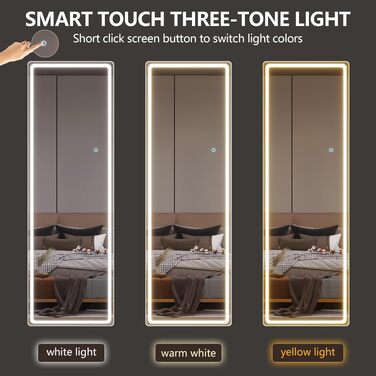 Дзеркало підлогове з LED підсвіткою LVSOMT 153x50 см, повномірне, для спальні та макіяжу, настінне, велике, біле світло