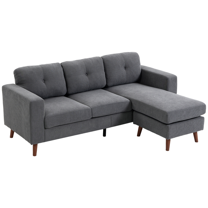 Кутовий диван Ecksofa 192 см, 3-місний, з реверсивним шезлонгом, вельвет, темно-сірий