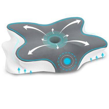 Ортопедична подушка з піни Memory Foam для шиї та голови 63x42.5x13.8/9 см, ергономічна для сну на боці, спині та животі