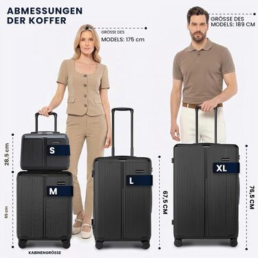 Валіза велика Wittchen Stripes Line XL (76.5x50x29 см) чорна, пластикова валіза-тролей на 4 колесах, 96 л, з кодовим замком та телескопічною ручкою