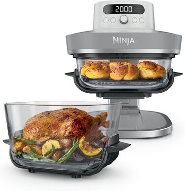 Скляна аерофритюрниця Ninja CRISPi PRO XL Air Fryer з 5 функціями, контейнерами CleanCrisp (5,7 л та 2,3 л) та кришкою для зберігання, біла, AS090EUGN