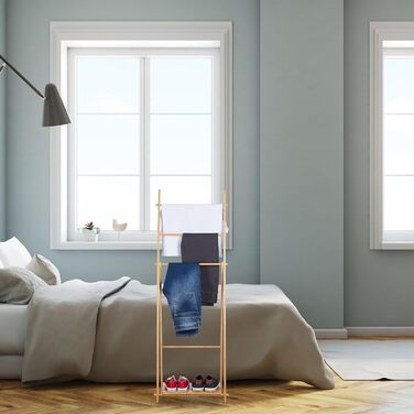 Рушникосушарка Relaxdays з бамбука, 4 перекладини, полиця, 153x53,5x30 см, підлогова, тримач для рушників у ванну, натуральний колір