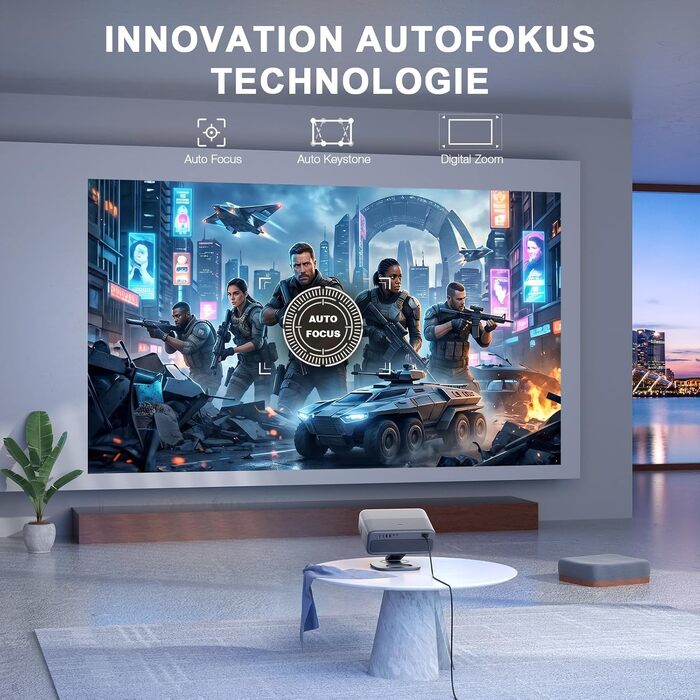 Проектор Smart Beamer VISSPL 4K WiFi Bluetooth 1080P Full HD Dolby Audio з автофокусом та трапецеїдальною корекцією (сірий)