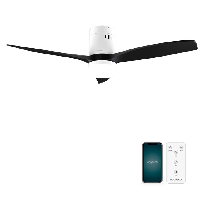Стельовий вентилятор Cecotec Aero 5600 WiFi з підсвічуванням, 52 дюйми, 40 Вт, 3 лопаті, пульт ДУ, IP44, режим зима/літо, таймер (Білий/Чорний)