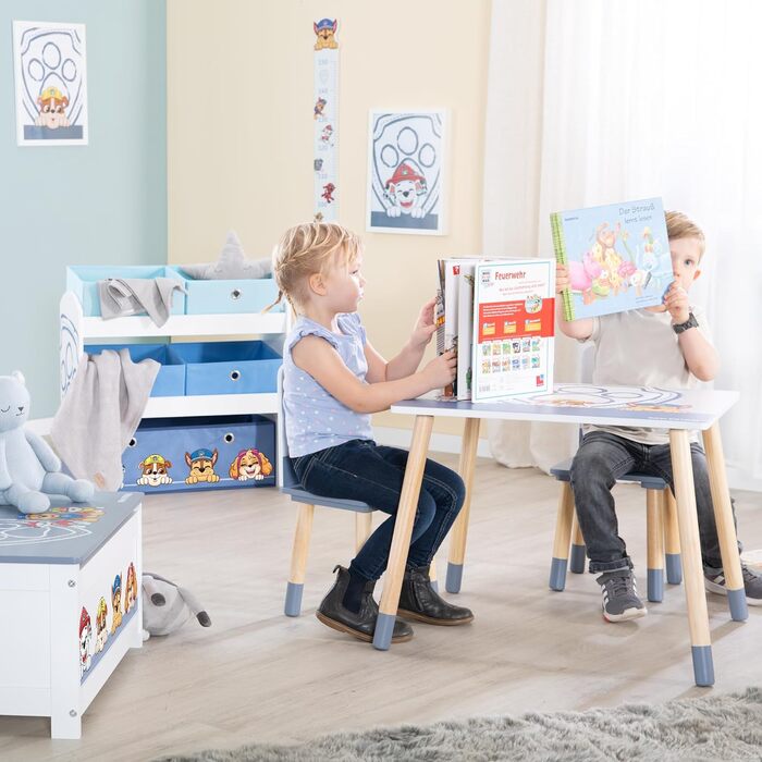 Дитячий комплект меблів Roba Paw Patrol: 2 стільці та стіл, дерев'яні, білі, з героями мультфільму, для дітей від 18 місяців