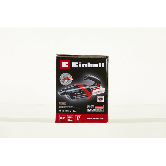 Акумуляторний ручний пилосос Einhell TE-HV 18/06 Li-Solo Power X-Change 18В, 72 мбар, насадки для щілин, меблів та підлоги, контейнер 0,6 л, без акумулятора і зарядного, нова модель