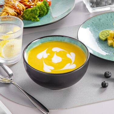 Набір посуду vancasso Bubble Teller та миски, 12 предметів, для 4 осіб, синій, кераміка, реактивна глазур, підходить для мікрохвильової печі, духовки та посудомийної машини