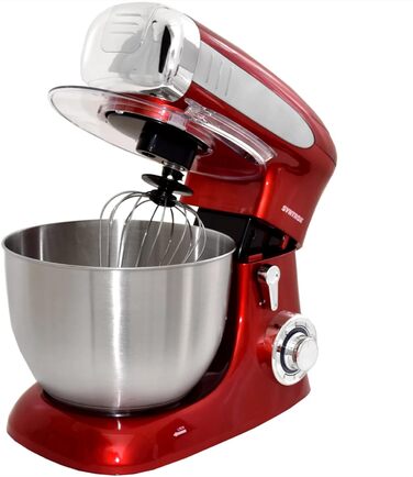 Кухонна машина Syntrox Deluxe 1300 Вт, міксер і м’ясорубка, багатофункціональний кухонний комбайн з насадками, червоний