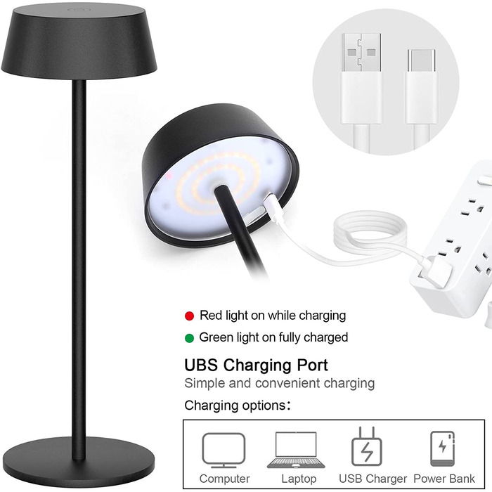LED акумуляторна настільна лампа Klighten, димована, металева, бездротова, сенсорне керування, IP54, водонепроникна, портативна, для дому та вулиці, 3000K-6000K, USB-C, чорна, 2 шт.
