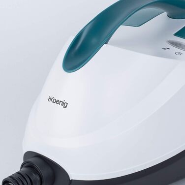 Парогенератор H.Koenig NV6400 2000Вт 1,5л, 4 бар, для дому та офісу, багатофункціональний, компактний, 45 хв роботи, білий/бірюзовий