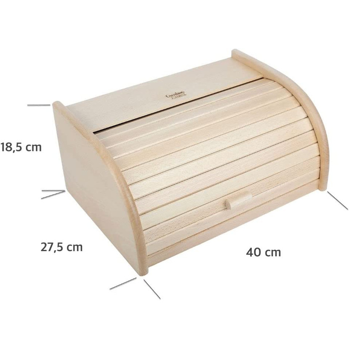 Дерев'яний хлібниця з роликовою кришкою Creative Home, 38x28,5x17,5 см, натуральна, для хліба, булочок та випічки, стильна хлібна скриня для кухні