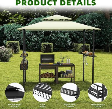Альтанка садовий Grillpavillon 245x153x250 см, водонепроникна, вогнестійка, бежева. З кошиком для зберігання. Для саду, вечірок, BBQ