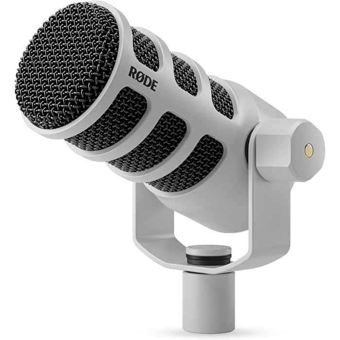 Динамічний мікрофон RØDE PodMic білого кольору для подкастингу, стрімінгу, ігор та запису голосу, мовна якість, з інтегрованим кріпленням