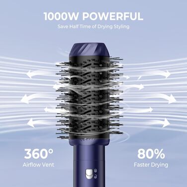 UKLISS 6-в-1 Hairstyler: Фен-щітка для волосся з насадкоми, автоматична плойка, професійний фен-розкручувач для об'єму та укладки (Синій)