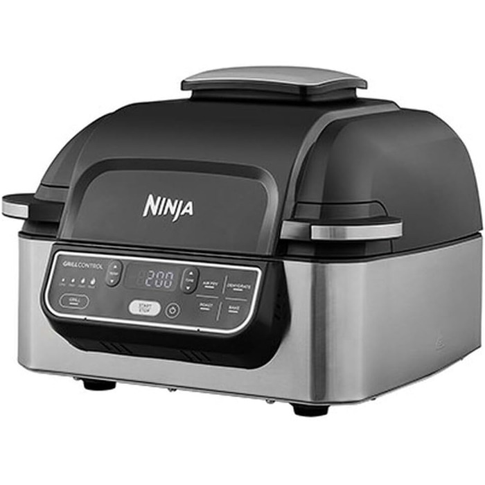 Гриль і аерофритюрниця Ninja Foodi 5,7 л, 5-в-1, чорний/срібний, AG301EU, з антипригарними частинами, електрична мультифункціональна фритюрниця для смаження без олії