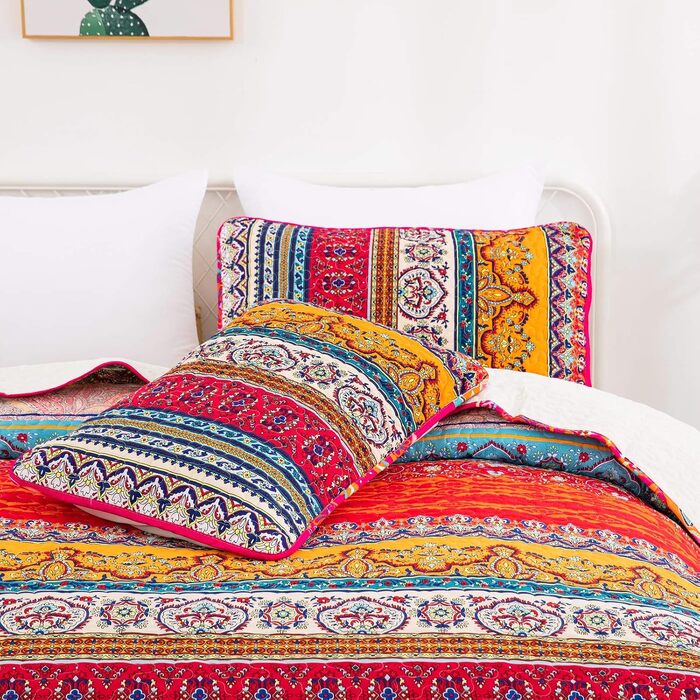 Постільна покривало WONGS BEDDING Boho 3-предметний комплект (220x240 см) з 2 наволочками 50x70 см, стібана ковдра з мікрофібри для спальні та дивана, Беміс