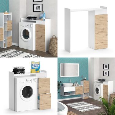 Шафа для пральної машини Vicco Alf, білий/дуб, 99x98 см, з 2 шухлядами